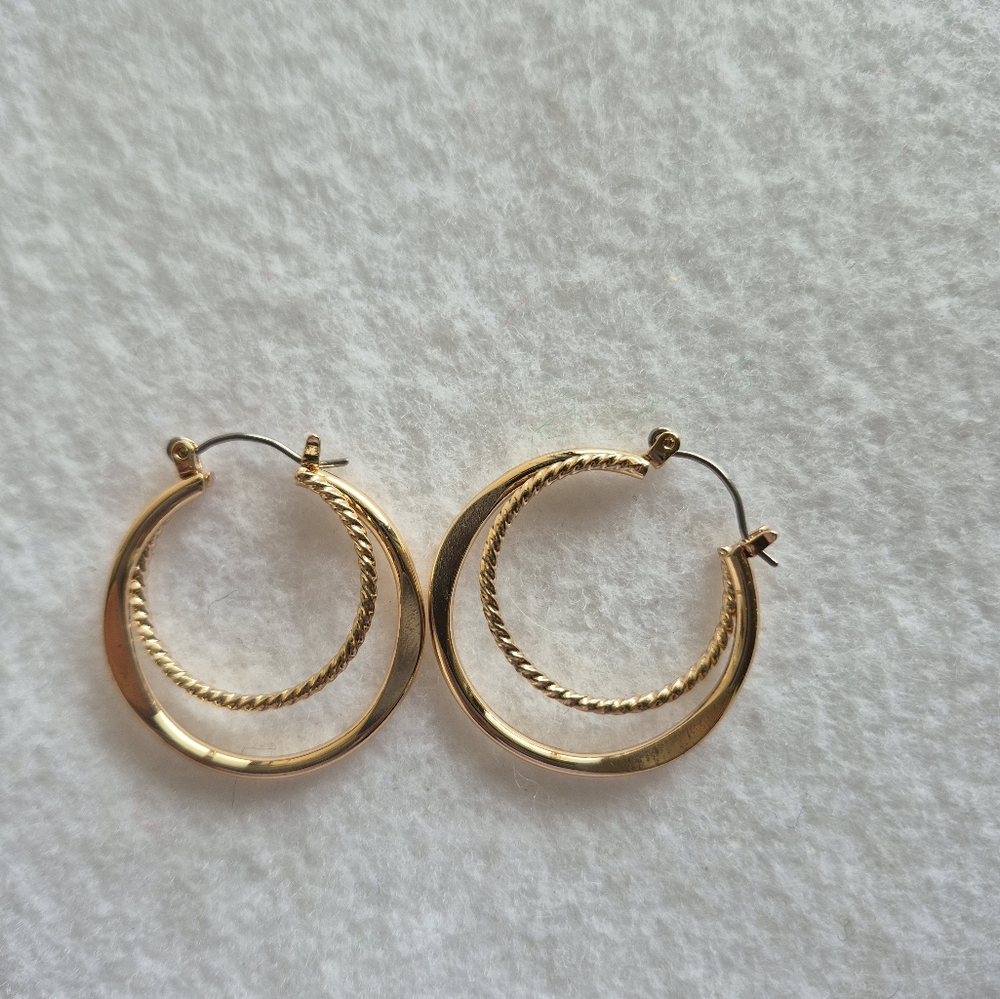 Double Round Pierced Hoop Earrings - Picture 7 of 8